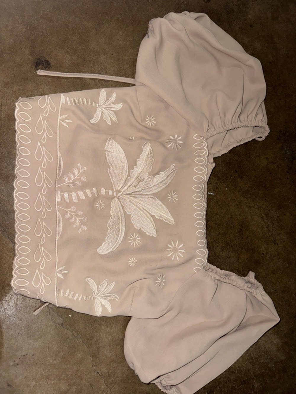 Embroidered Blush Pink Puff Sleeve Crop Top